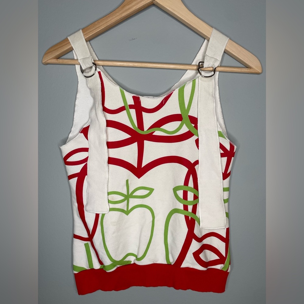 Vintage Apple Graphic Striped Playful Retro Top (S)
